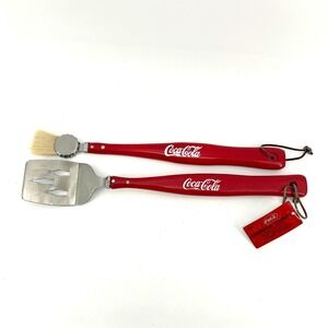 Vantage Coca-Cola Coke Red Wood Handle BBQ Tool Set Spatula & Basting Brush
